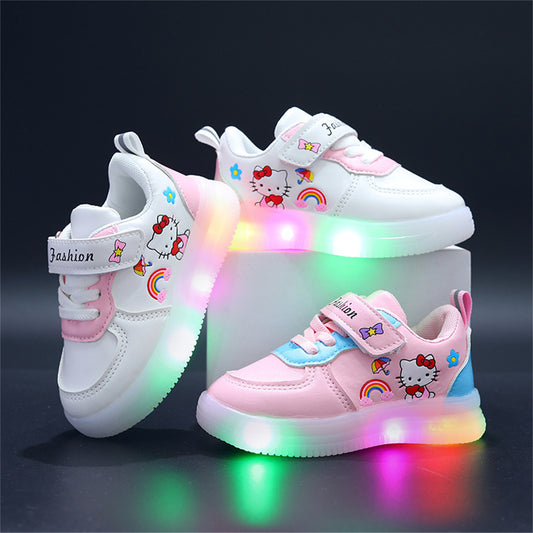 Toddler Girls Autumn Hello Kitty Cute Pattern Luminous Low-top Sneakers