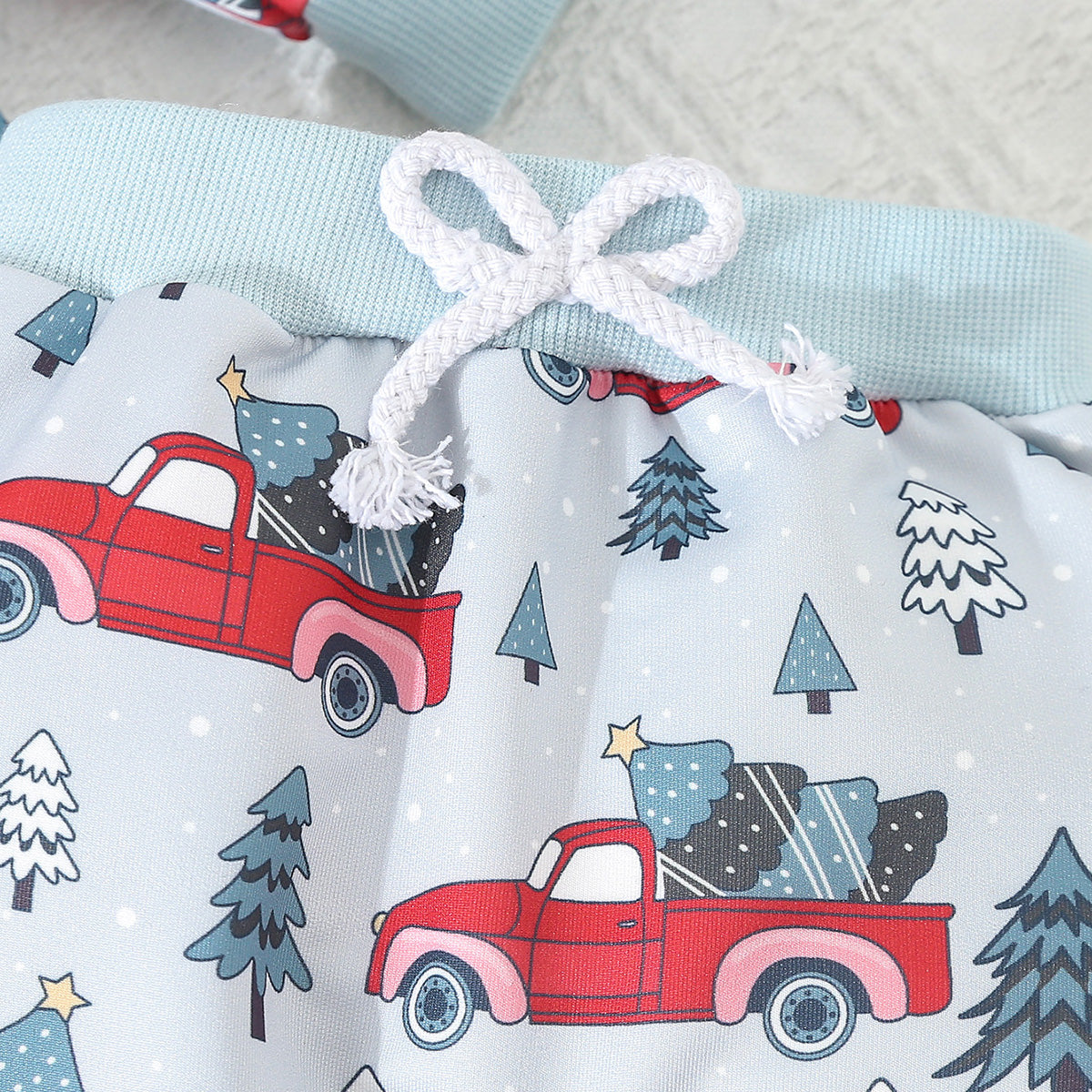 Children's Christmas suit cartoon front pocket loose casual Christmas tree car pattern sweatshirt and trousers fashionable 2-piece set