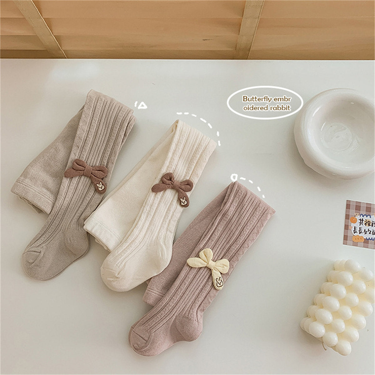 Children's spring and autumn knitted bow rabbit style cute sweet style tights