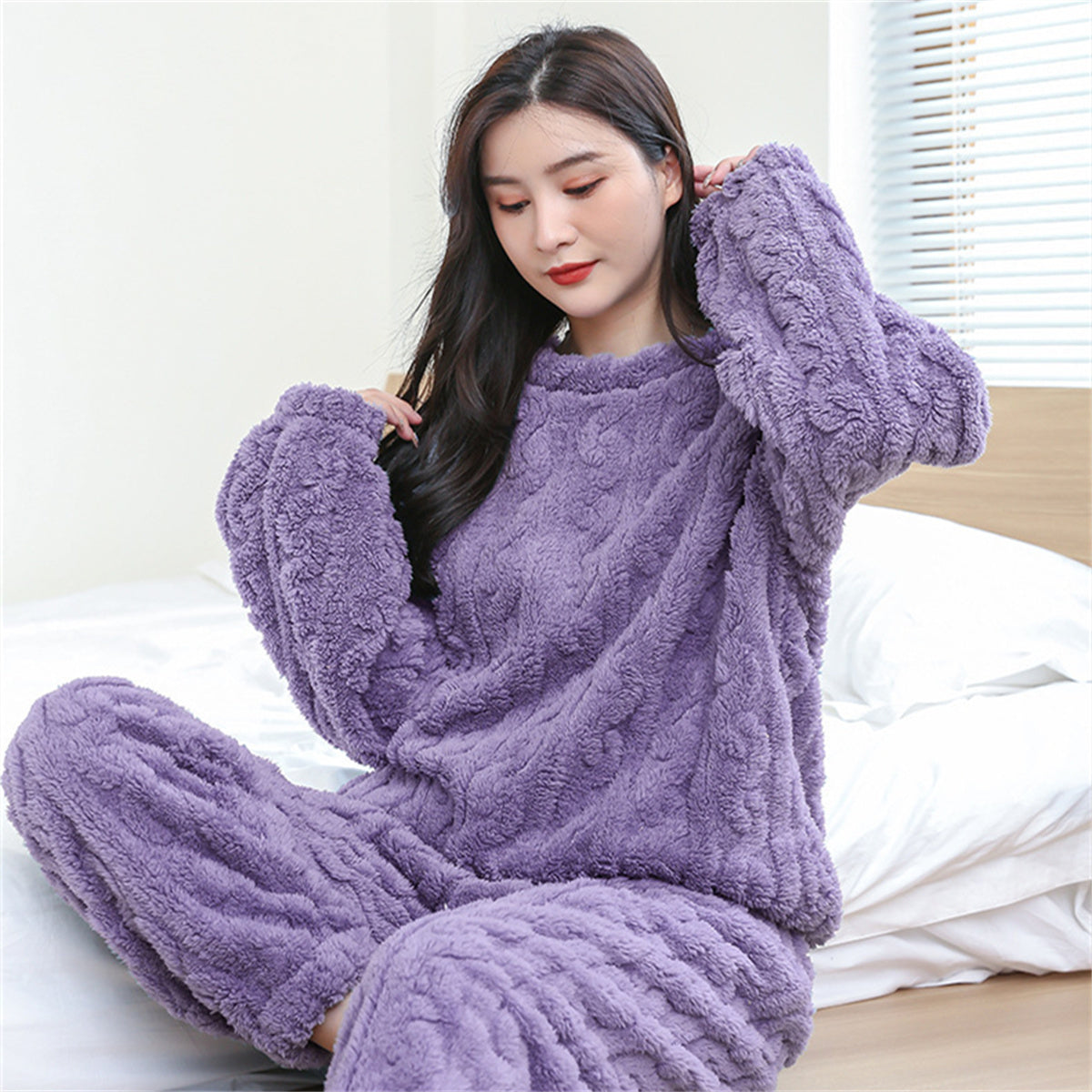 Coral fleece pajamas plus velvet thickened jacquard suit home clothes