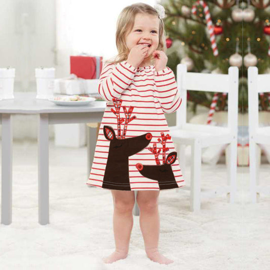 Girls dress New Year Christmas striped deer dress