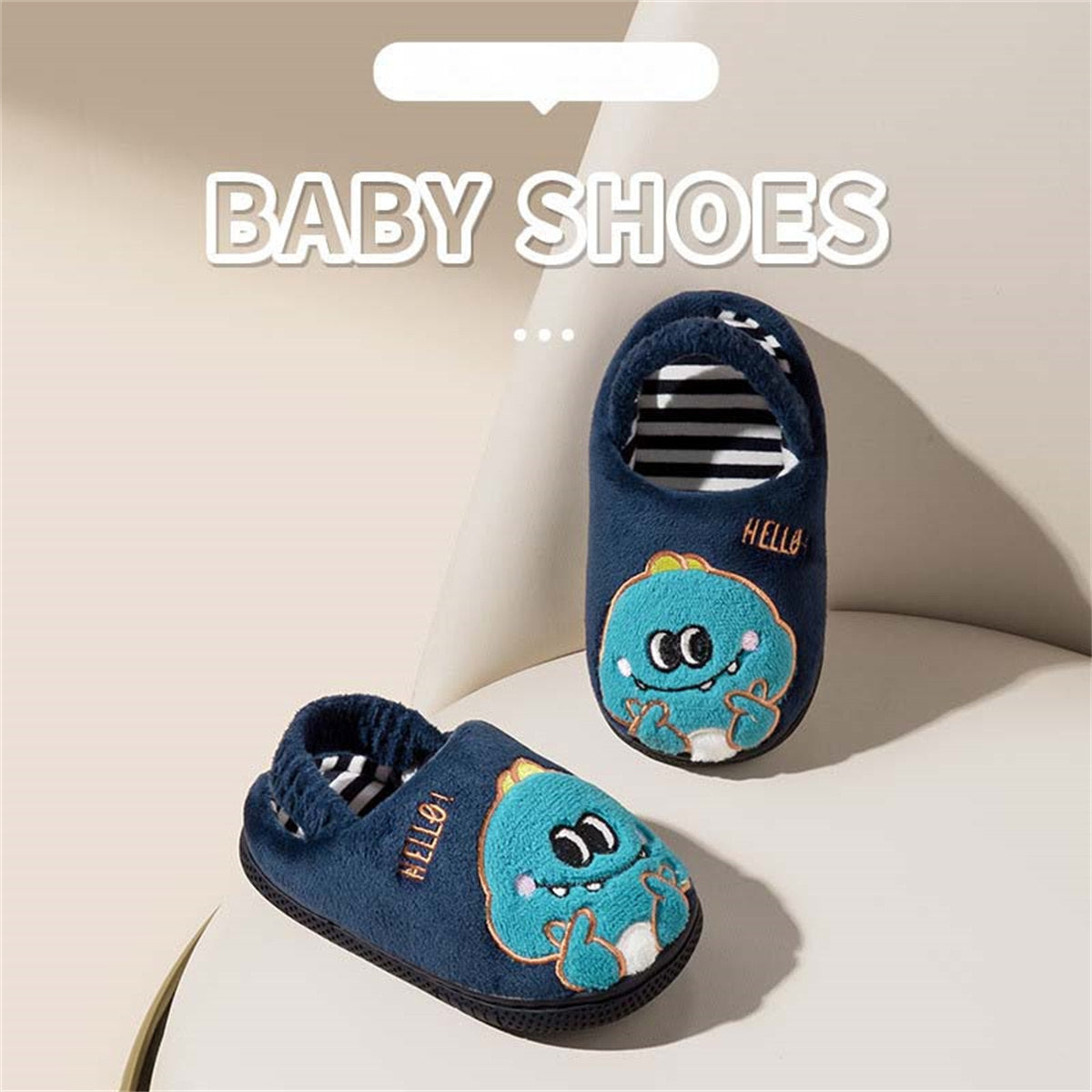 Children's and boys' autumn and winter cute animal print warm elastic ankle-capped cotton slippers