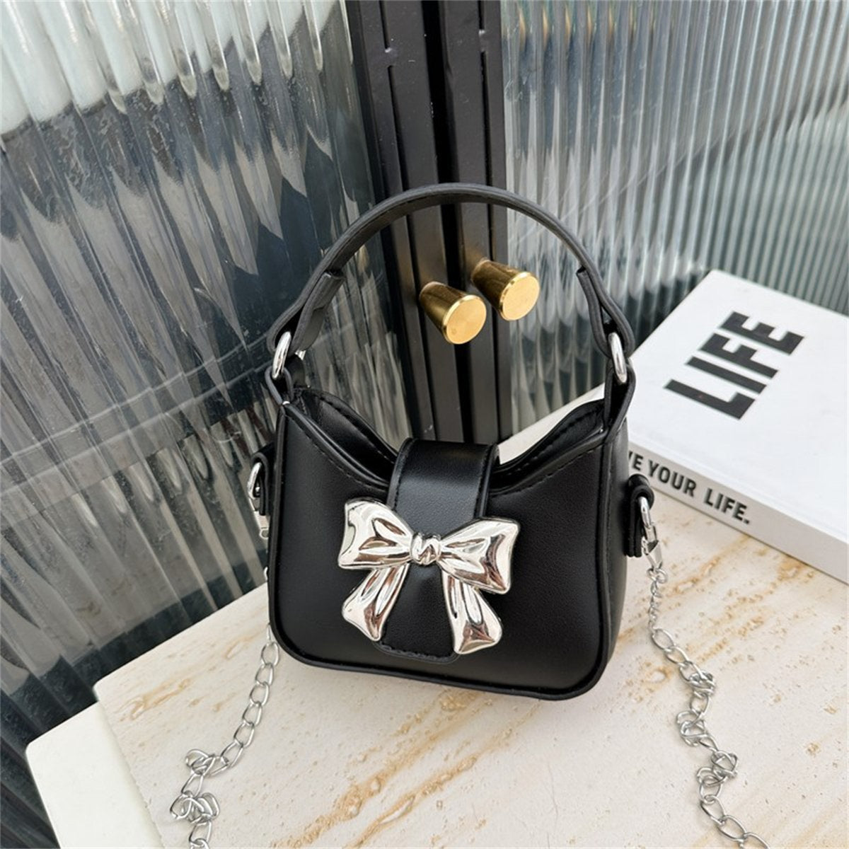 Children's Candy Color Bow Mini Handbag Parent-child Chain Crossbody Bag Lipstick Bag