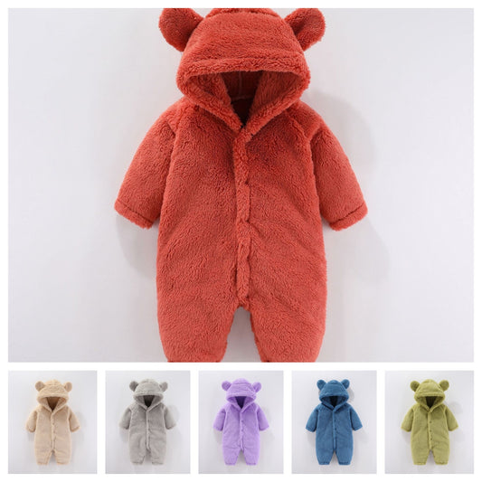 Baby autumn and winter lamb fleece long-sleeved hooded romper