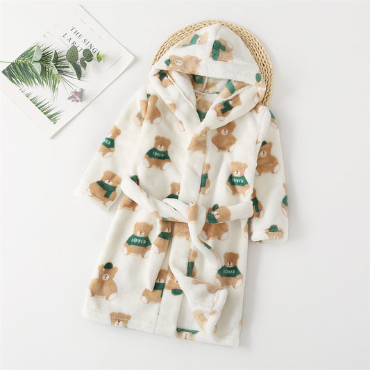 Cartoon cute bear thickened children's bathrobe nightgown