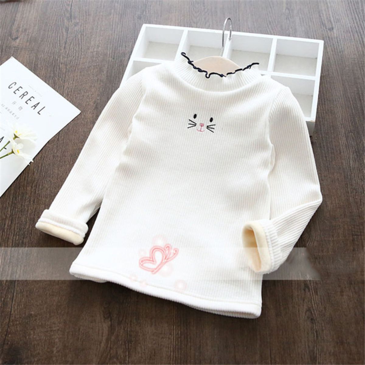 Girls Plush Bottoming Shirt Autumn and Winter Ruffled Thickened Warm T-shirt Children Baby All-match Fleece Sweater