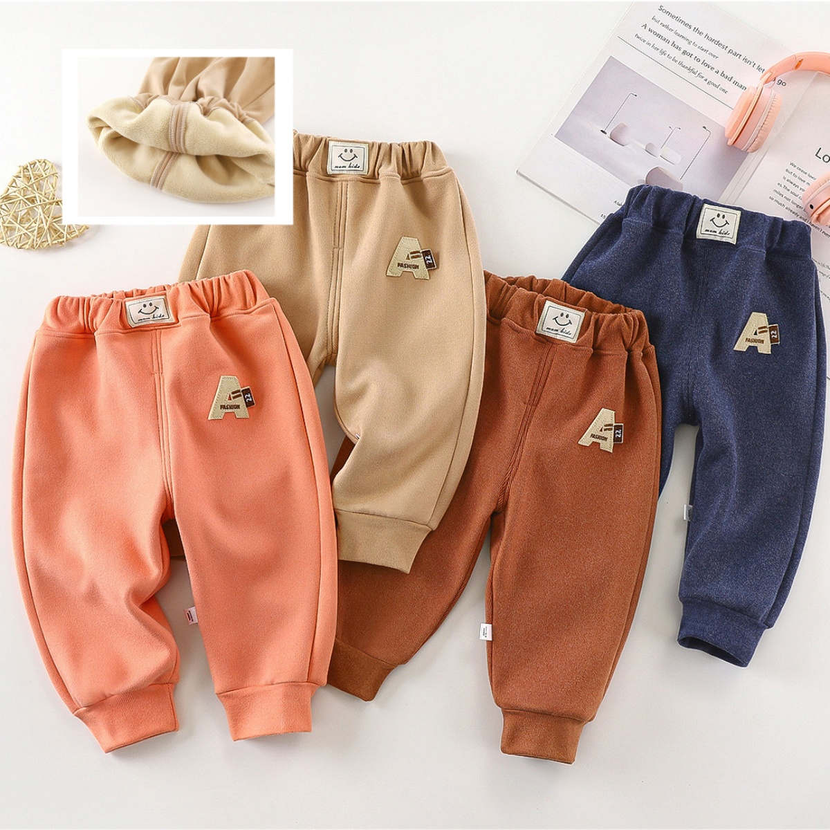 Children&#39;s sports pants, fleece pants with cuffs