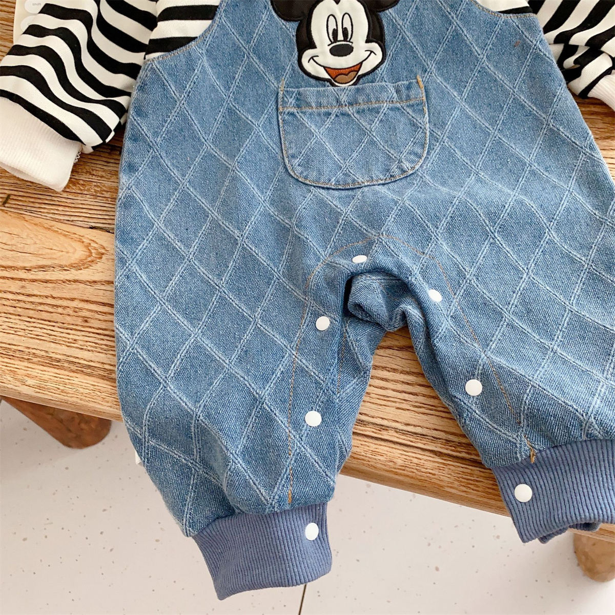 Baby cartoon Mickey fake two-piece striped romper one-year-old dress