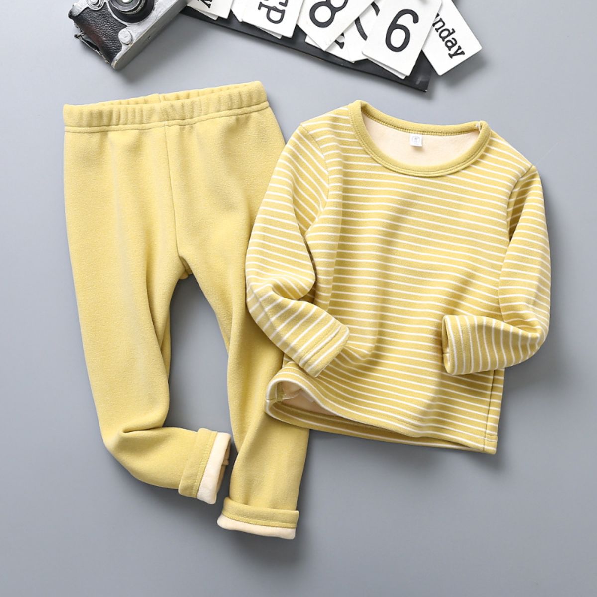 Autumn and winter children's velvet thickened striped pajamas home clothes