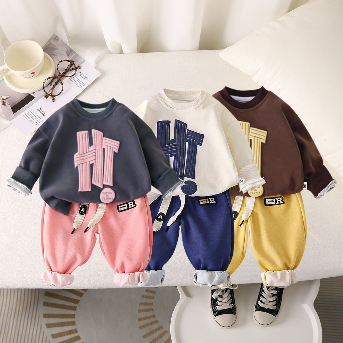 Children's suit handsome boys and girls casual sweatshirt sweatpants two-piece suit fashionable children's clothing