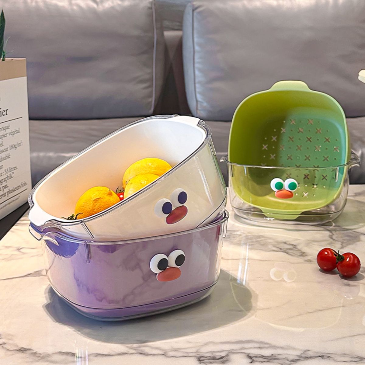 Double-layer drain basket household cute fruit basket cleaning water filter two-in-one thickened fruit plate washing vegetable basket