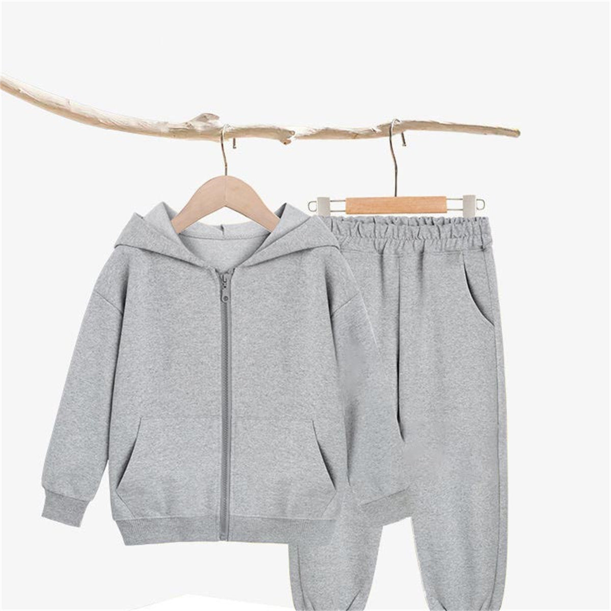 Solid color hooded cardigan sweatshirt suit sports suit two-piece set