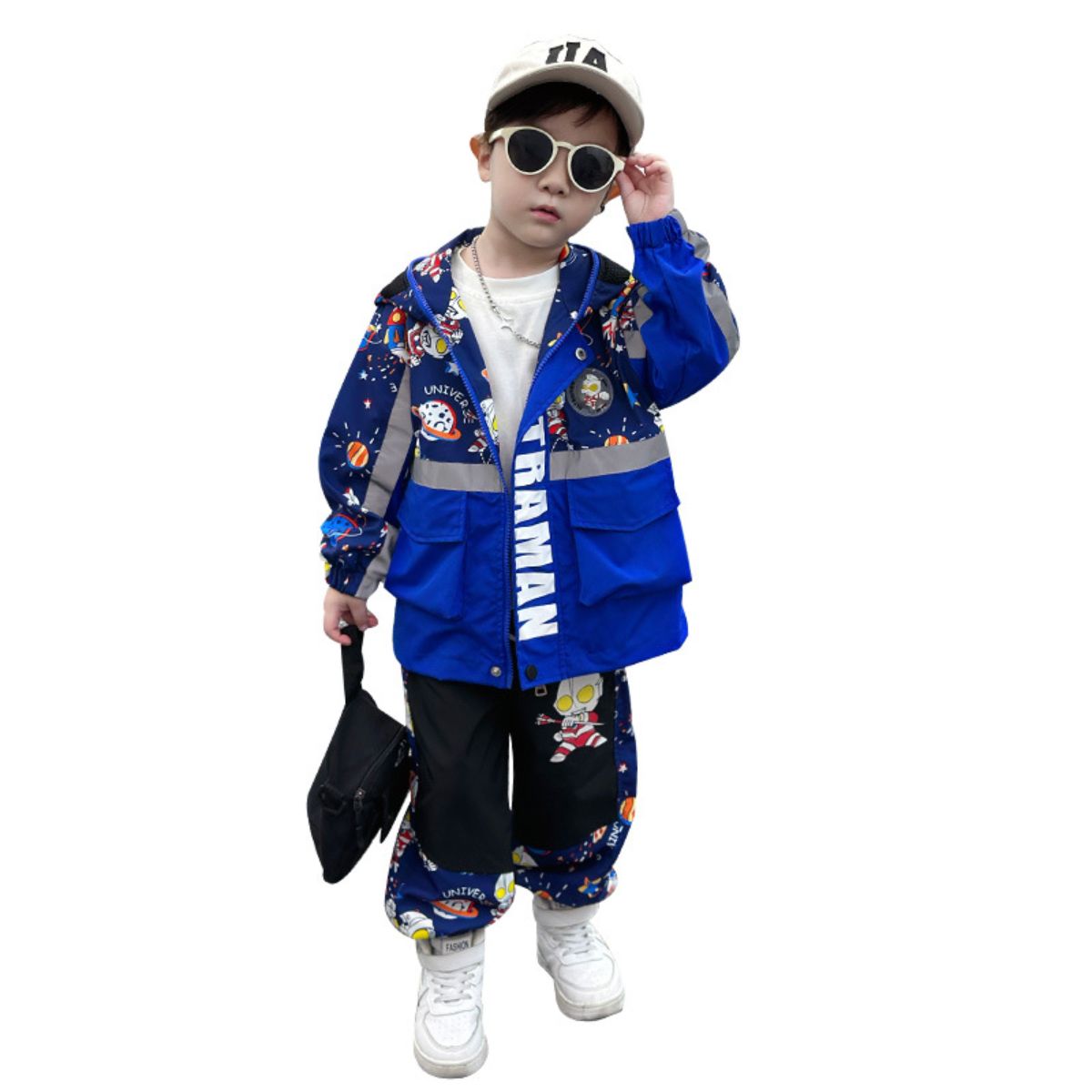 Boys Ultraman Eyes Suit Spring and Autumn New Children's Handsome Jacket Two-piece Suit for Small and Medium Children