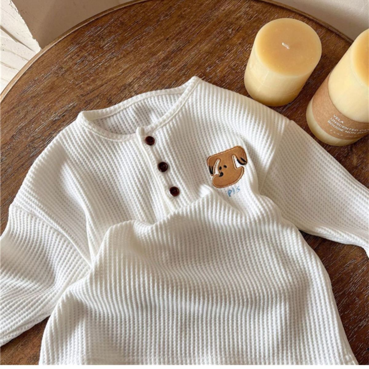 Children's pullover round neck sweatshirt new spring and autumn boys waffle embroidery small and medium children's cartoon long-sleeved T-shirt