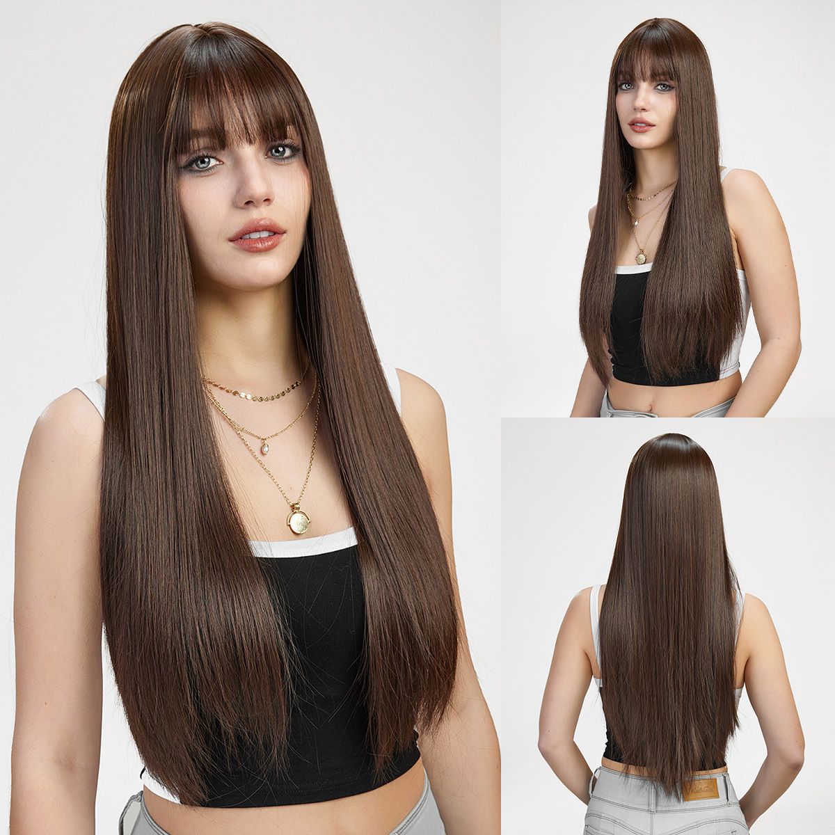 Wigs for women long straight hair full head set Long straight hair fashion hairstyle ladies fluffy natural wig set