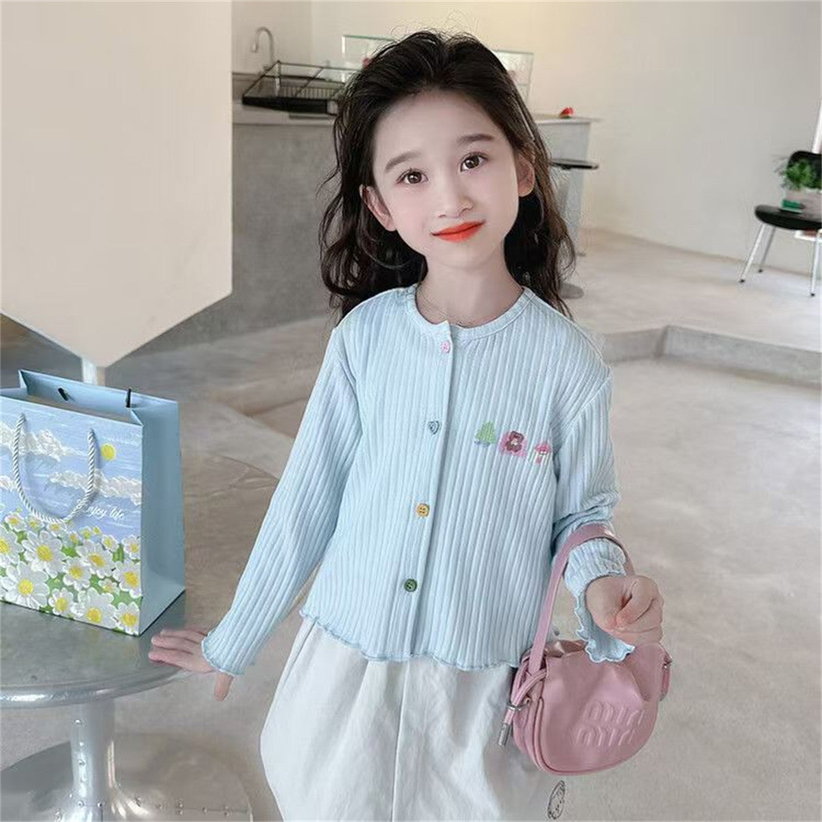 Versatile Colorful Button Girls Knitted Sweater Knitted Top