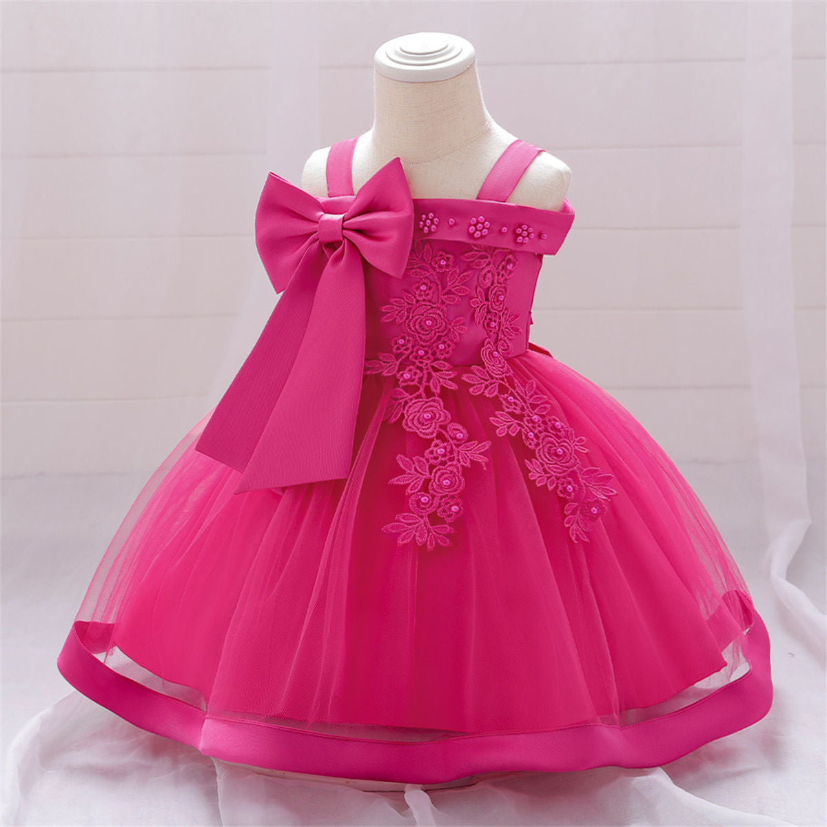 Baby Girls Beaded Flower One Shoulder Strap Princess Dress