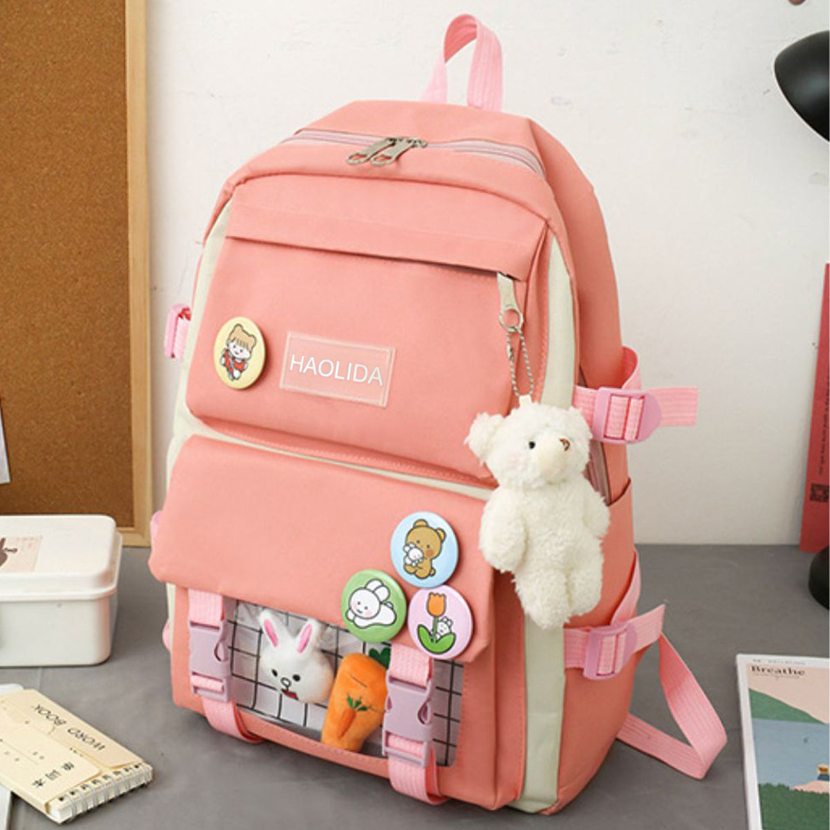 Children's Pure Cotton Solid Color School Bag Set