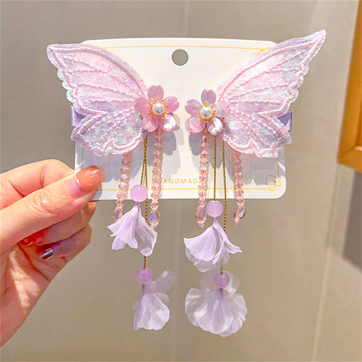 Children's 2-piece set butterfly flower tassel princess sweet style hairpin