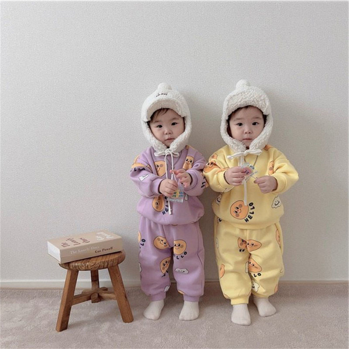 Baby Thickened Pants Set Two-Piece Cartoon Printed Sweater Set