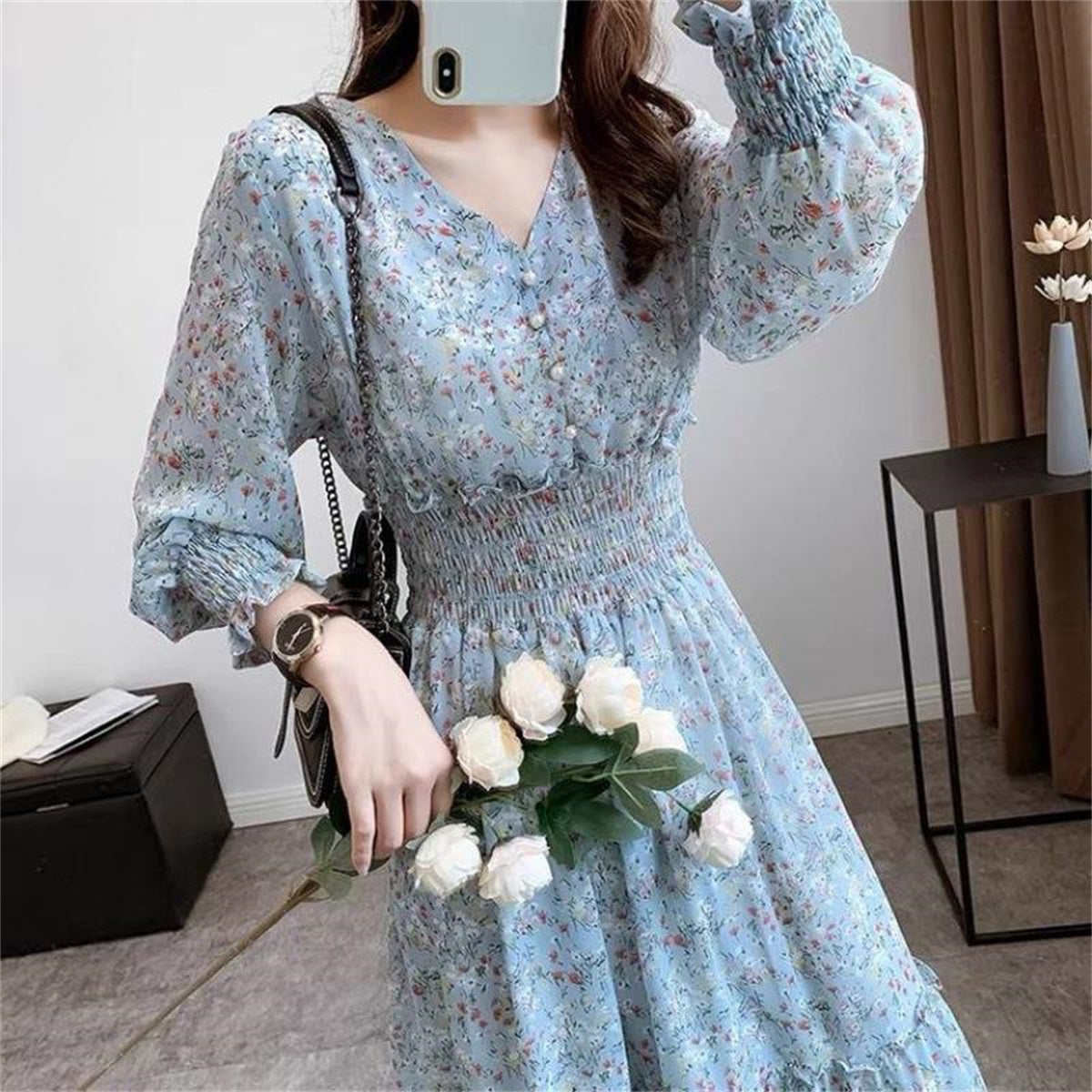 Adult floral chiffon ruffle dress