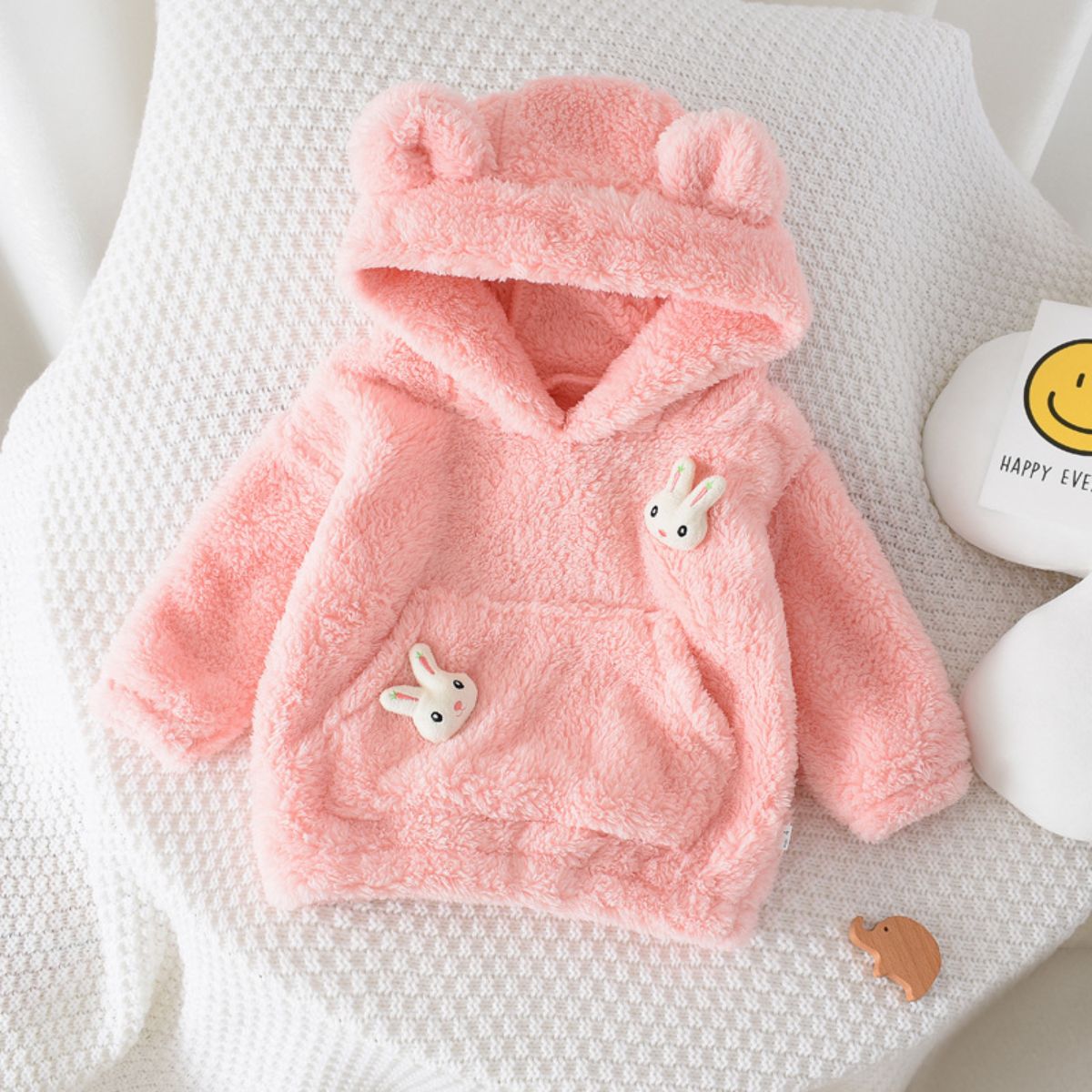 Children's hooded jacket autumn and winter baby plus velvet sweater girl's outdoor top cotton coat fleece sweater new style