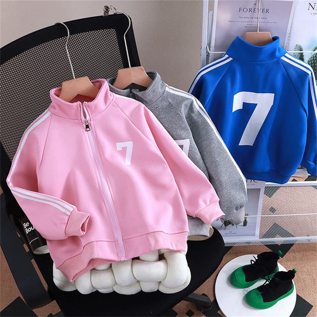 Jacket casual sportswear men's solid color raglan jacket for middle and large kids