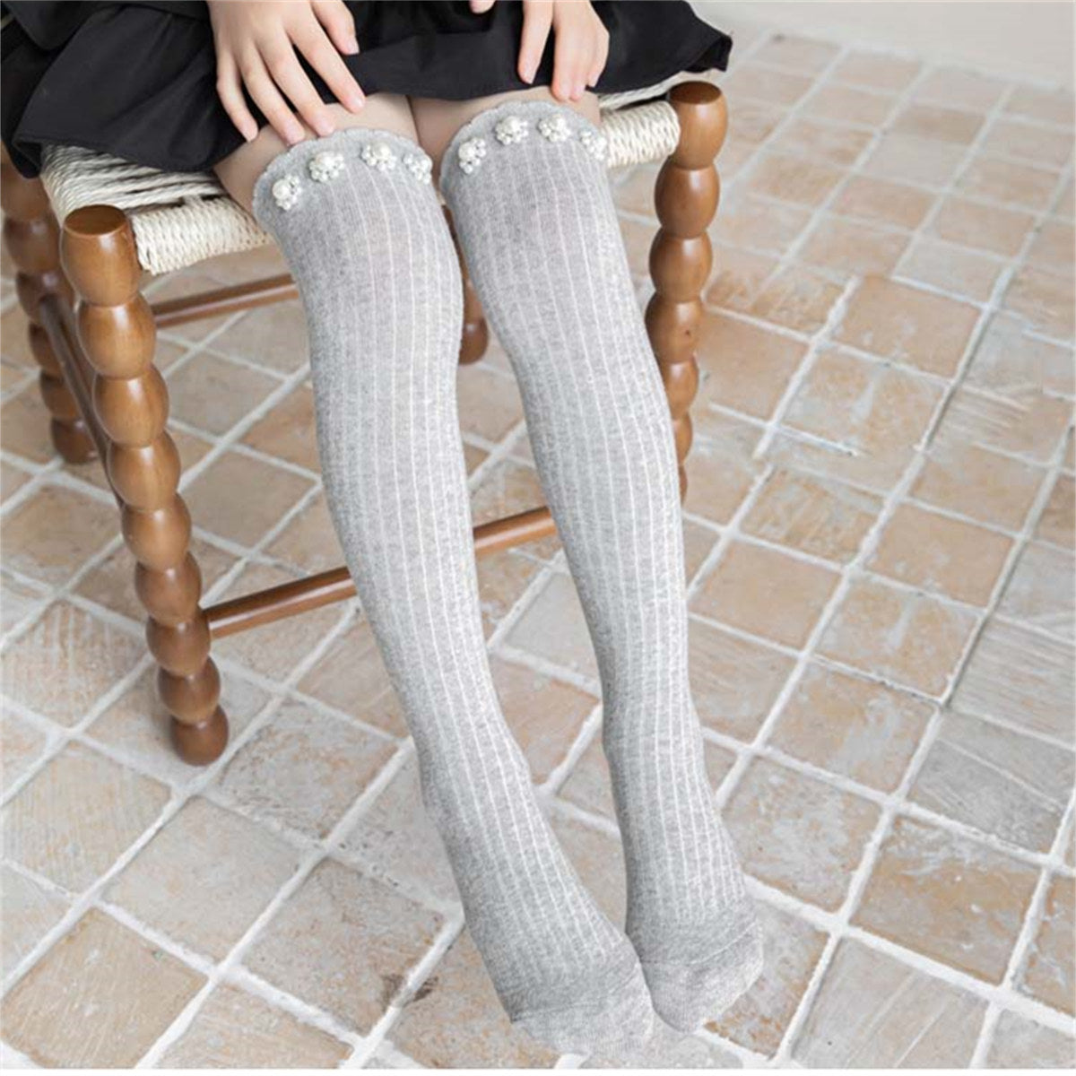 Girls Princess Sweet Style Flower Pearl Stockings