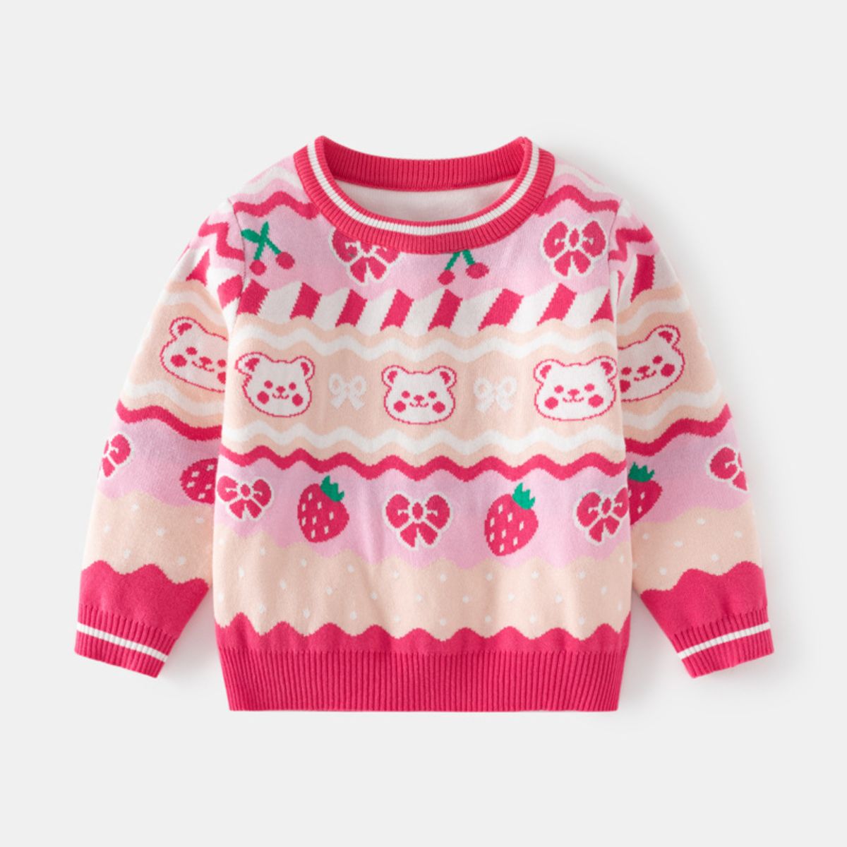 Girls' strawberry bear bottoming sweater