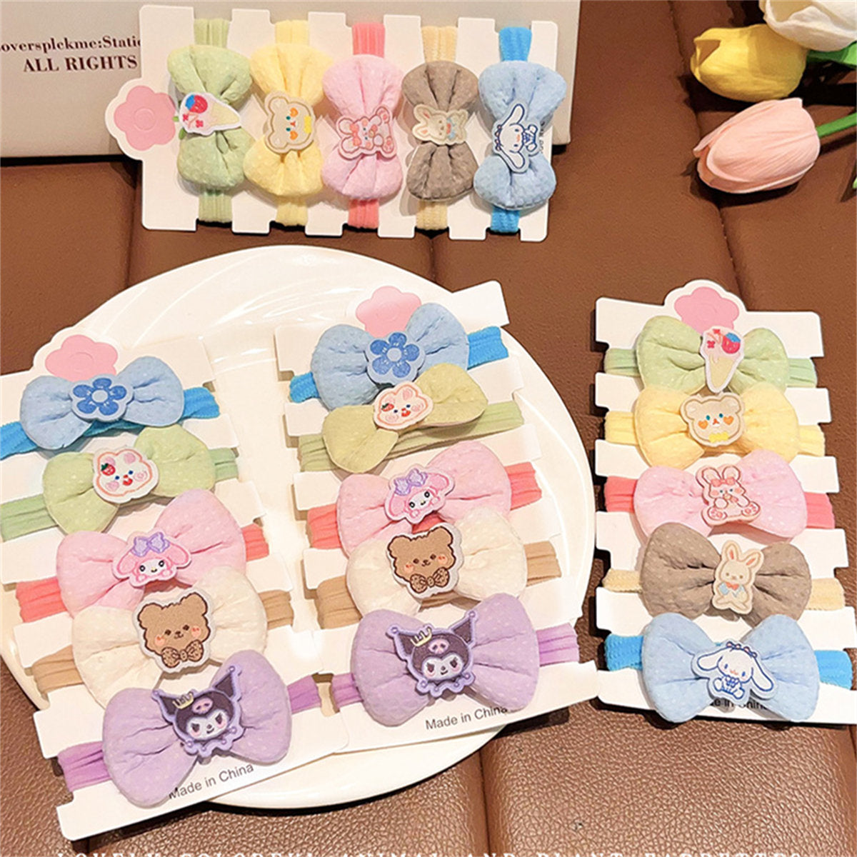 Children's 6-piece set cute cartoon style Sanrio bow soft hair rope