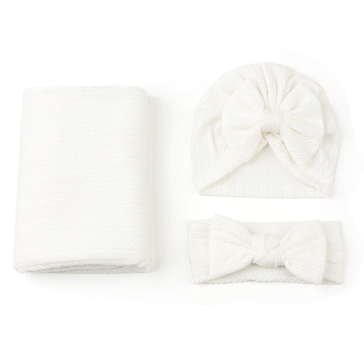 3-piece Nwe Born Baby Solid Color Wrap Warm Blanket & Infant Hat & Bowknot Headwrap