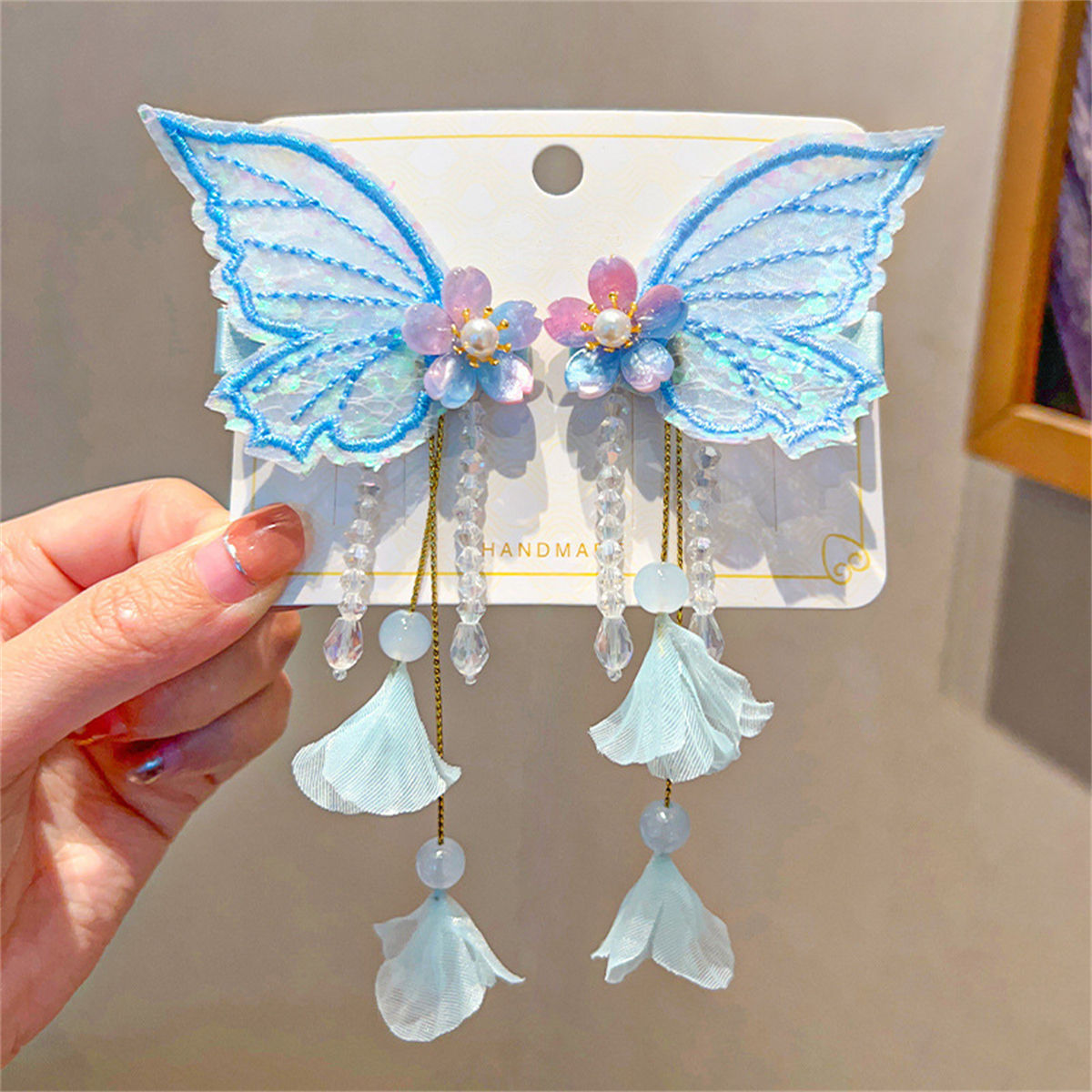 Children's 2-piece set butterfly flower tassel princess sweet style hairpin