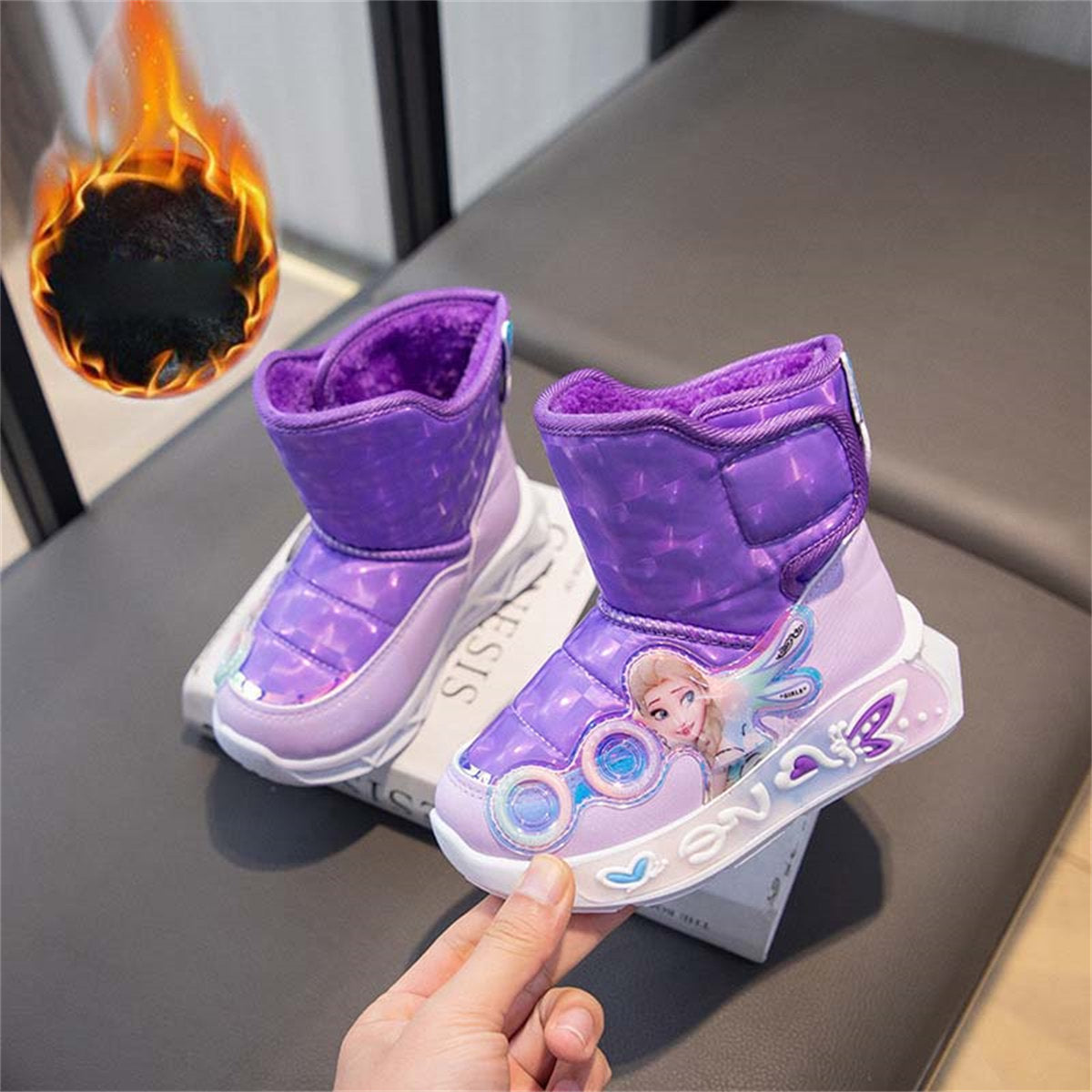 Medium and large girls' ice and snow princess sweet style Velcro lightweight warm high-top cotton shoes