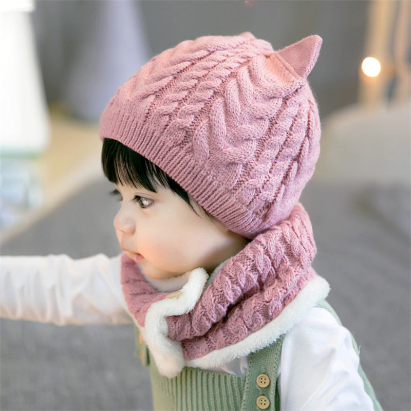 Toddler Girl 2pcs Solid Color Hat&Scarf Set