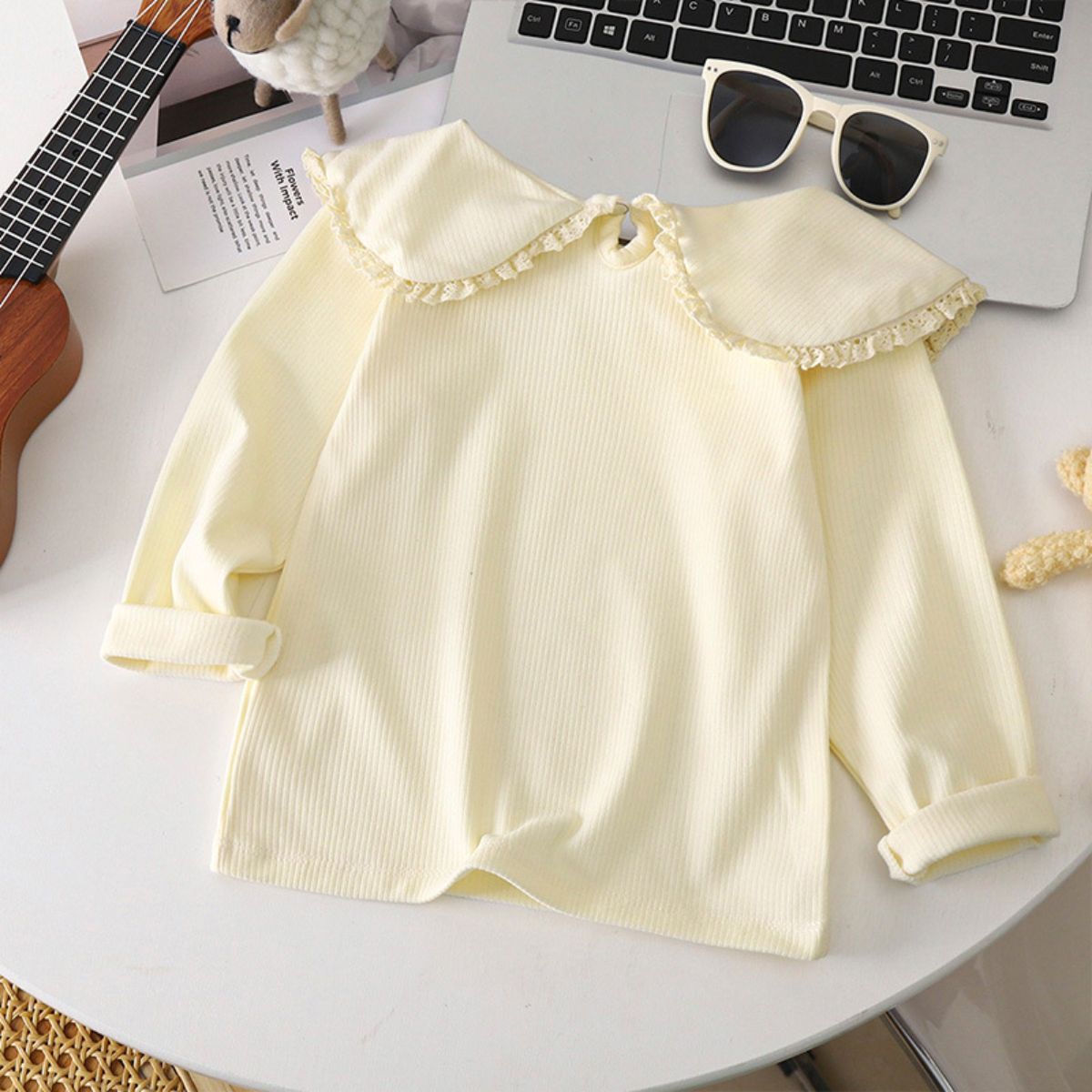 Autumn style girls all-match bottoming shirt children's autumn new style German velvet top children's lace collar bottoming