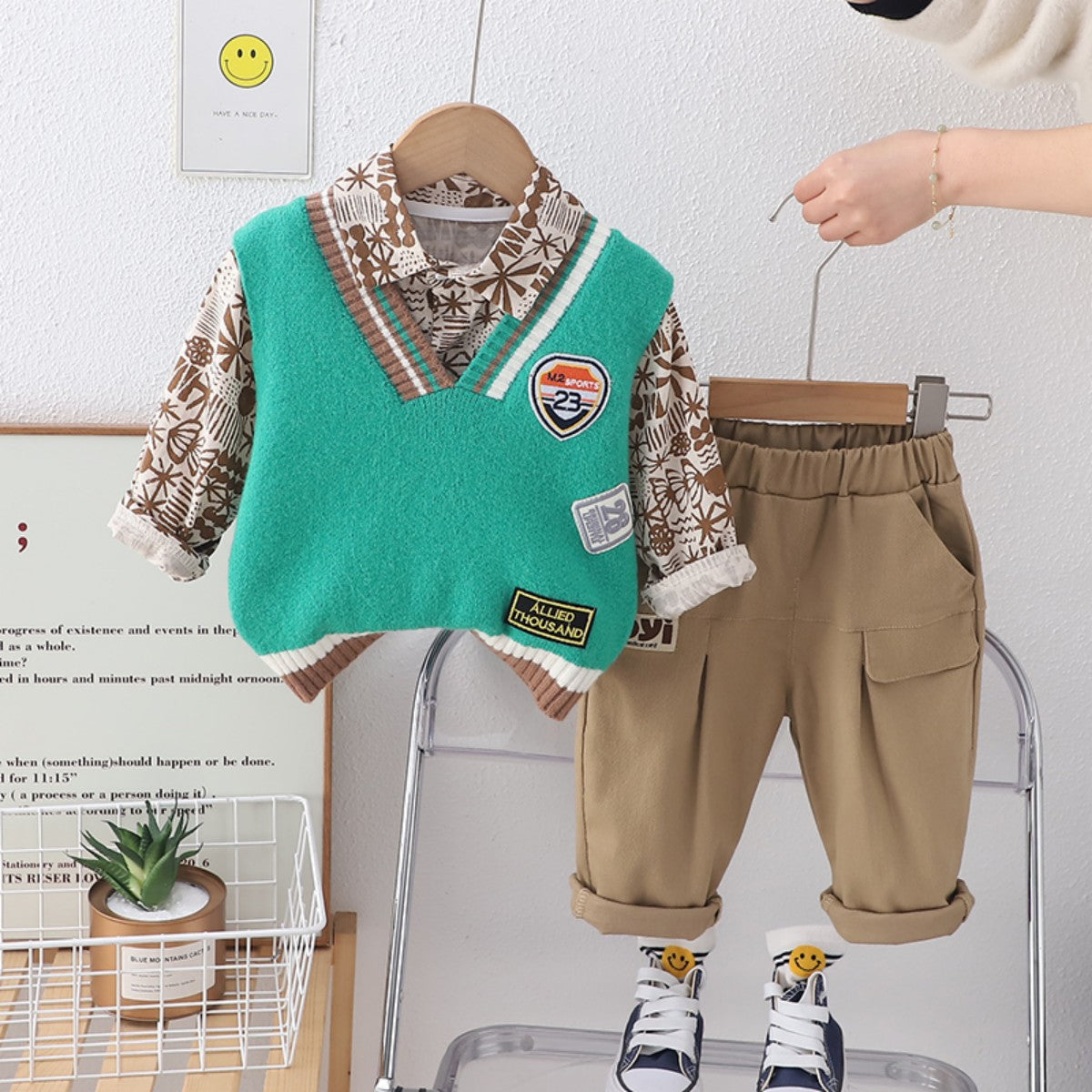 Boys autumn new vest vest suit spring and autumn baby clothes stylish three-piece children's clothing