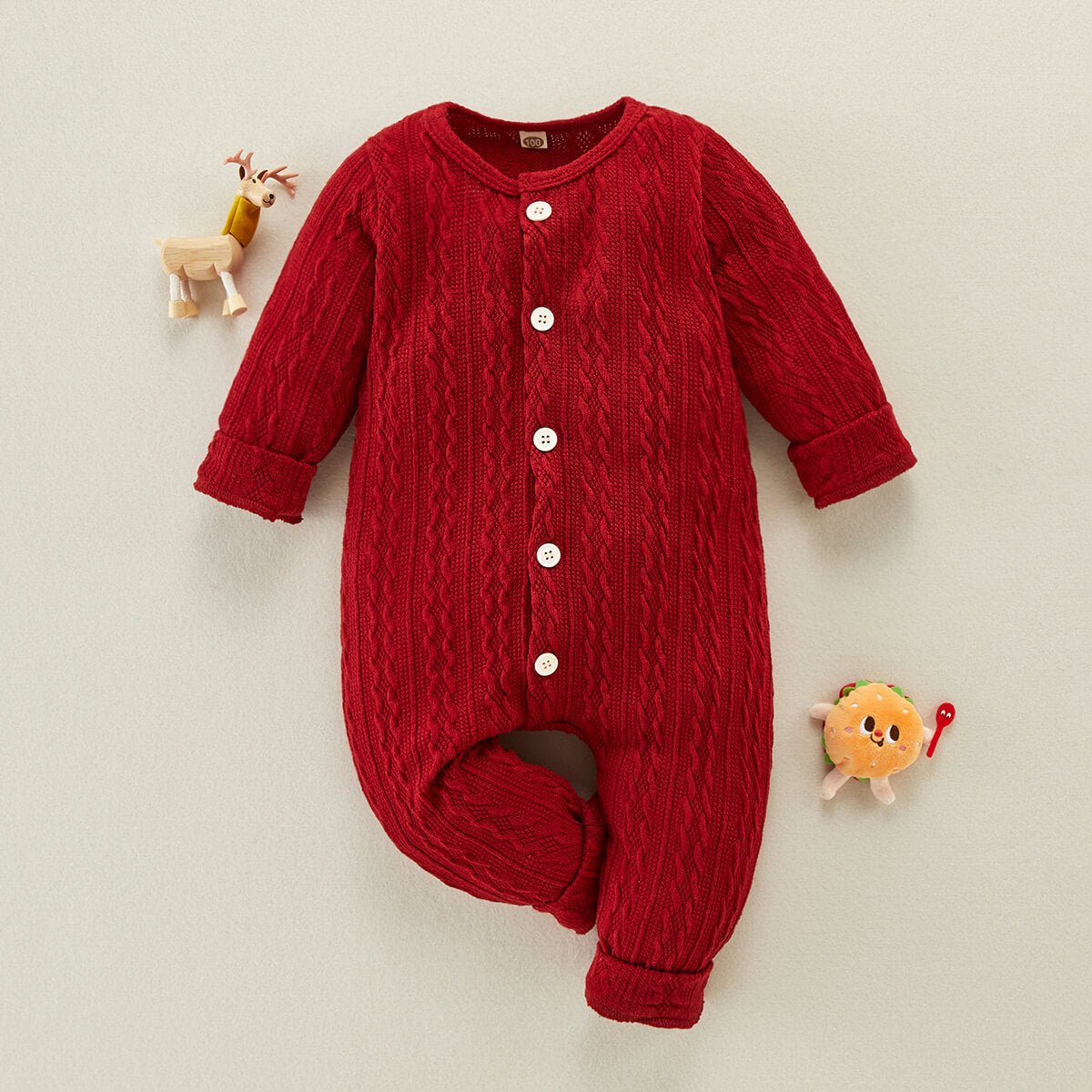 Baby Girl Casual Solid Long Sleeve Knitted Jumpsuit