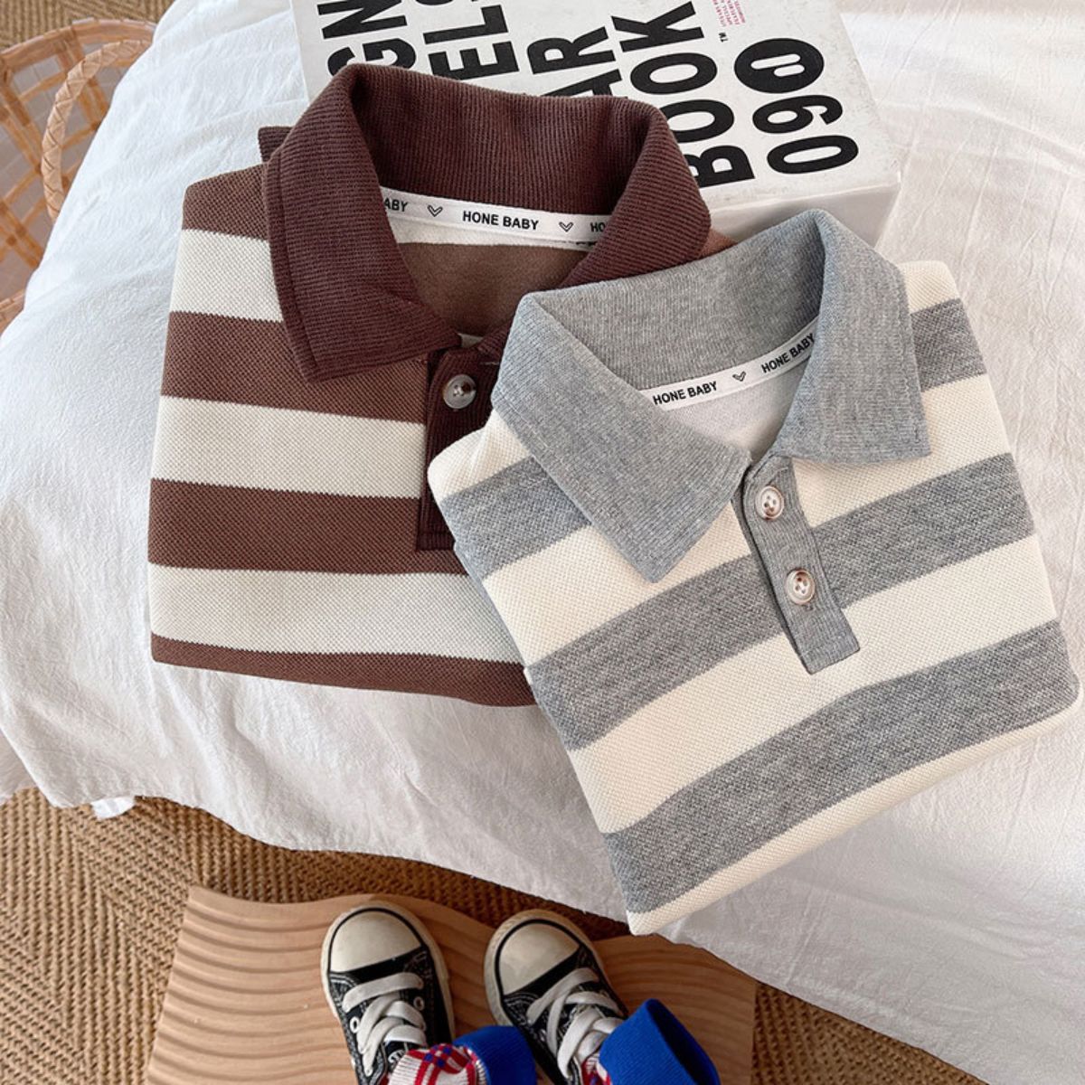 Children's Spring Striped Lapel Sweatshirt Boys Korean Tops New Cotton Spring and Autumn Long Sleeve Polo Collar Bottoming Shirt