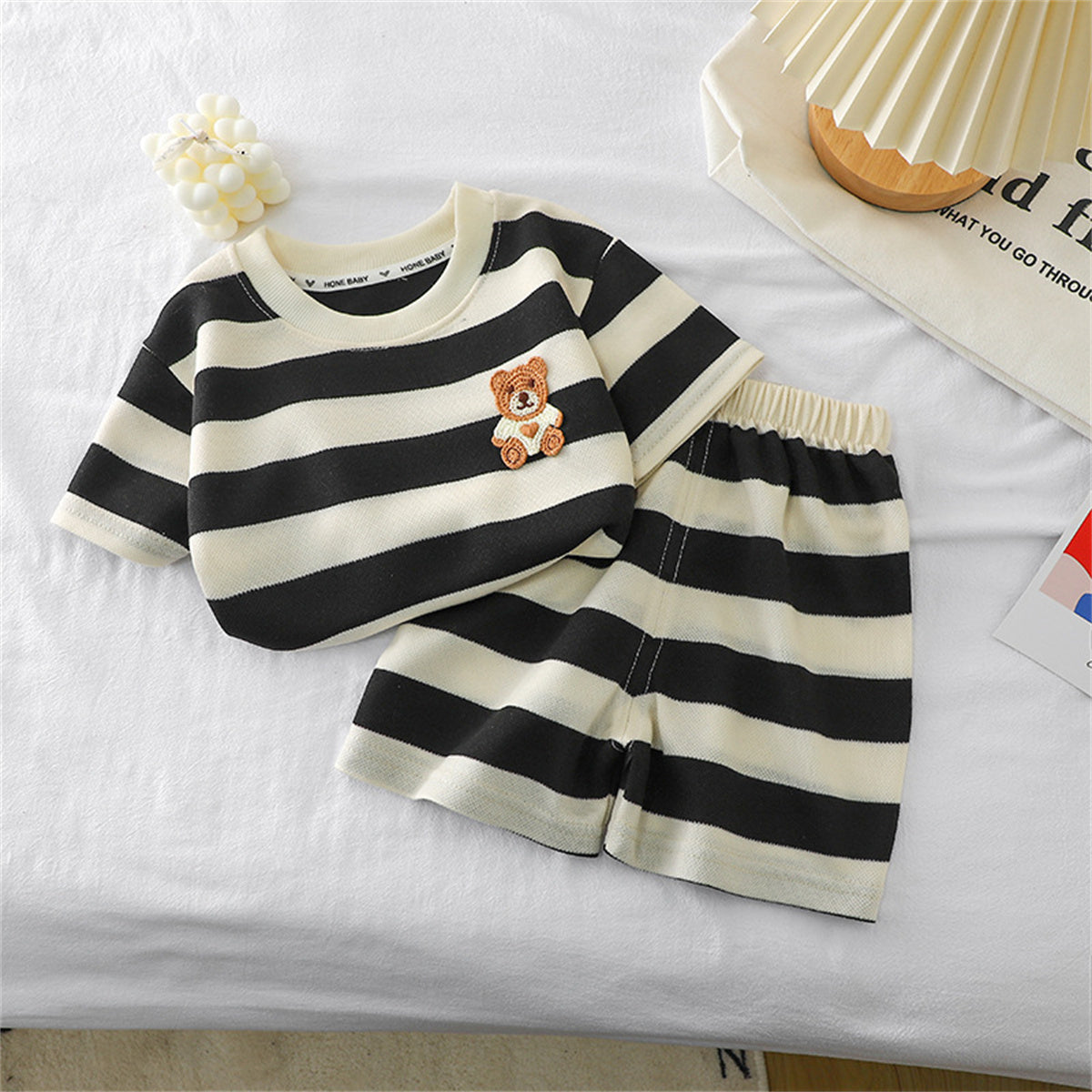 New children's short-sleeved suit striped Korean style children's clothing