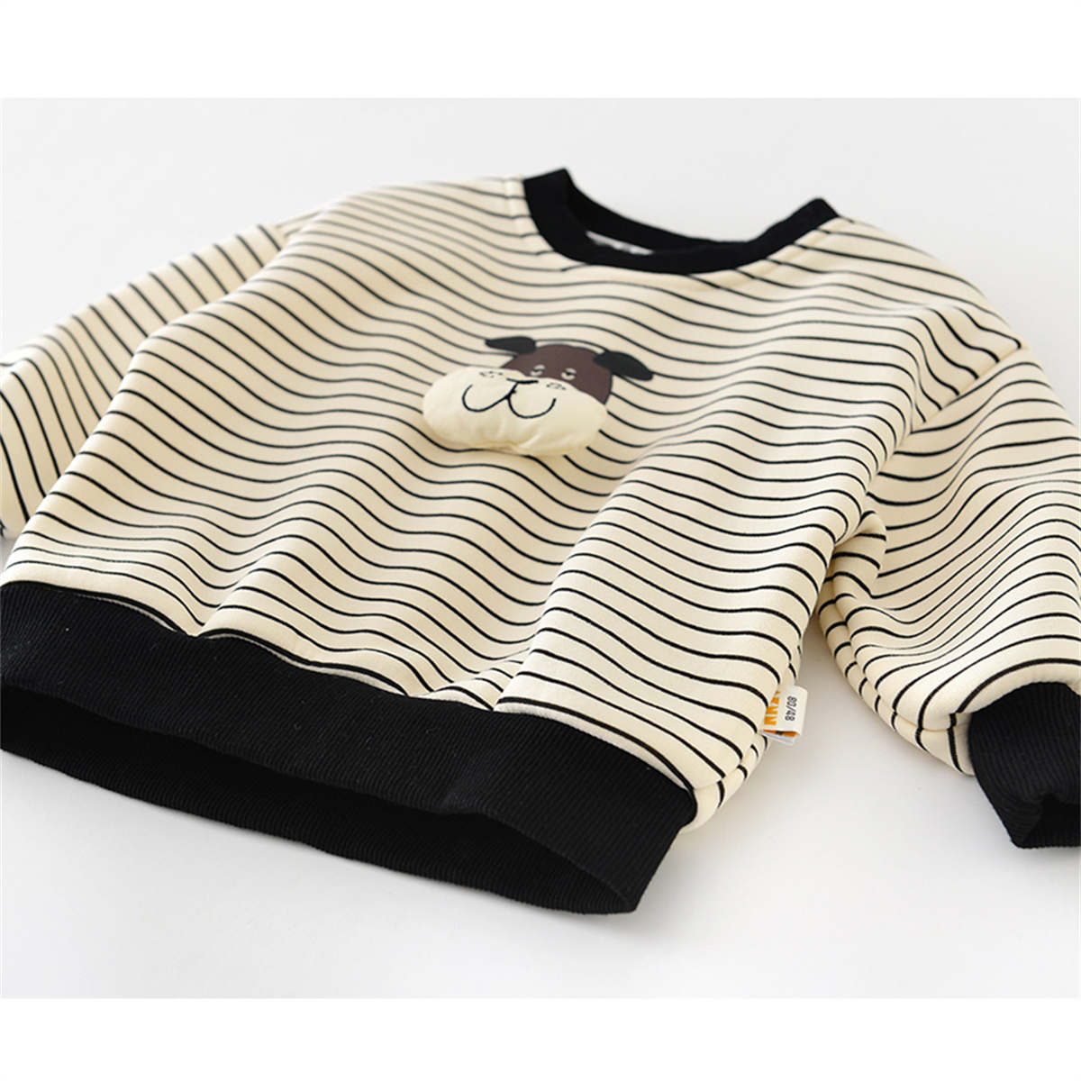 Children&#39;s winter velvet striped sweatshirt one-piece velvet cartoon sweatpants