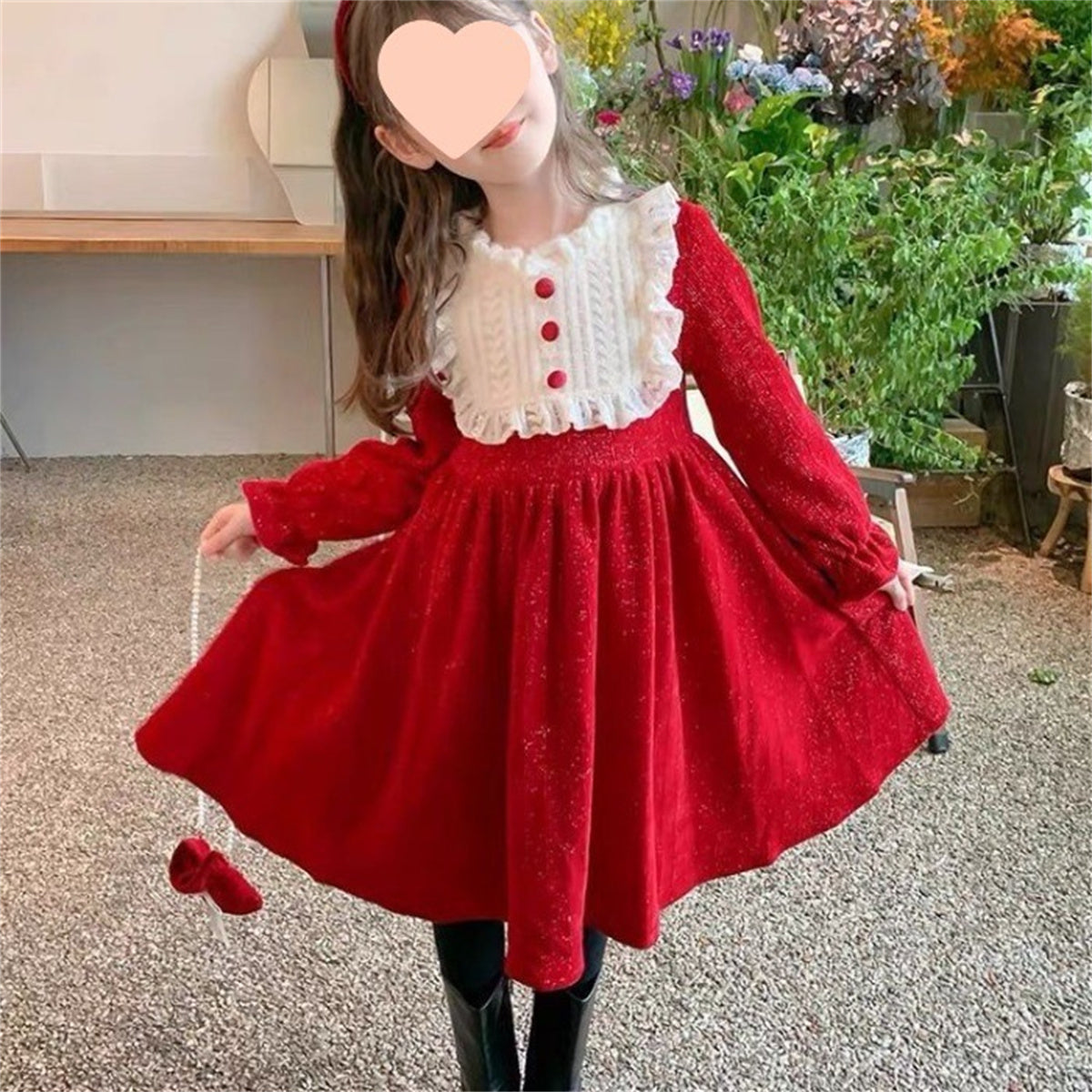 Children's lace collar fleece dress