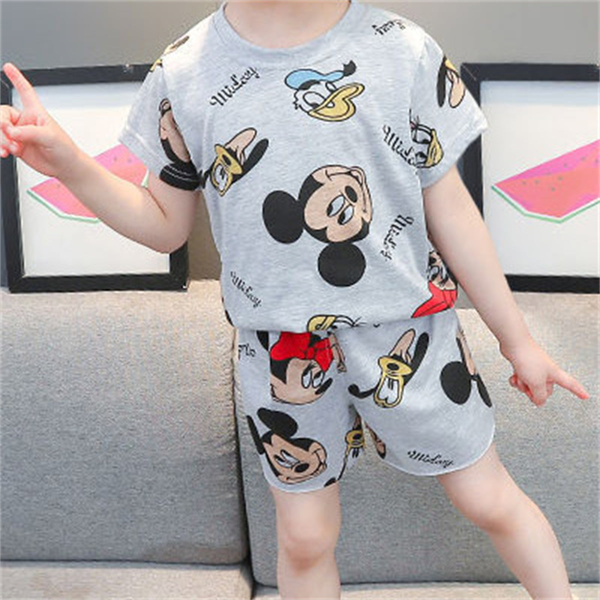 2024 New Summer Cartoon Print 2-piece Short-sleeved T-shirt Home Daily Universal Set