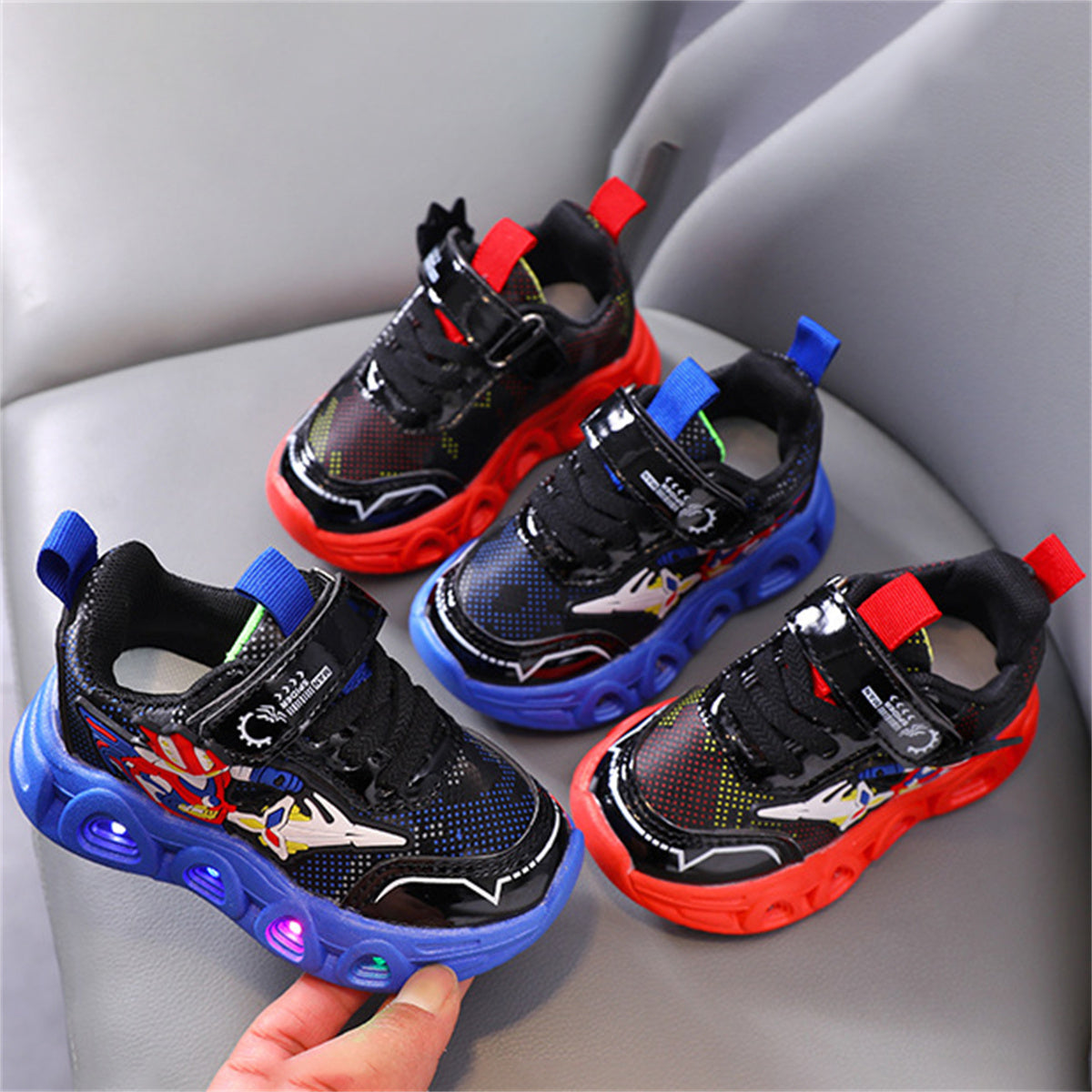 Children's leather Spider-Man LED light-up sneakers