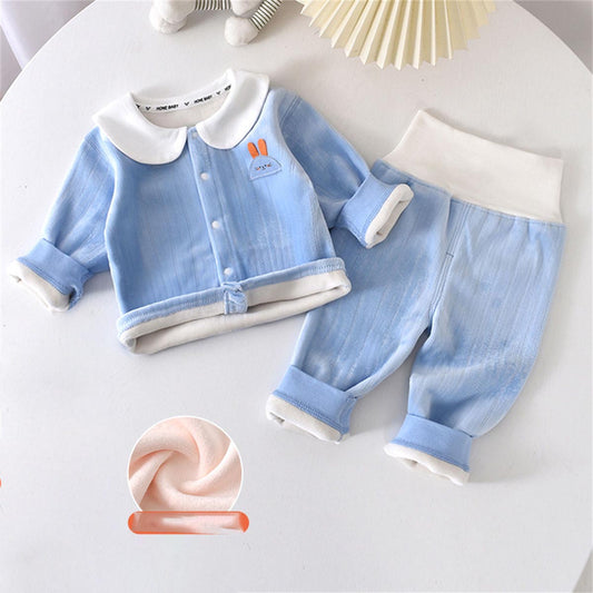 Baby autumn and winter warm clothing plus fleece underwear two piece set