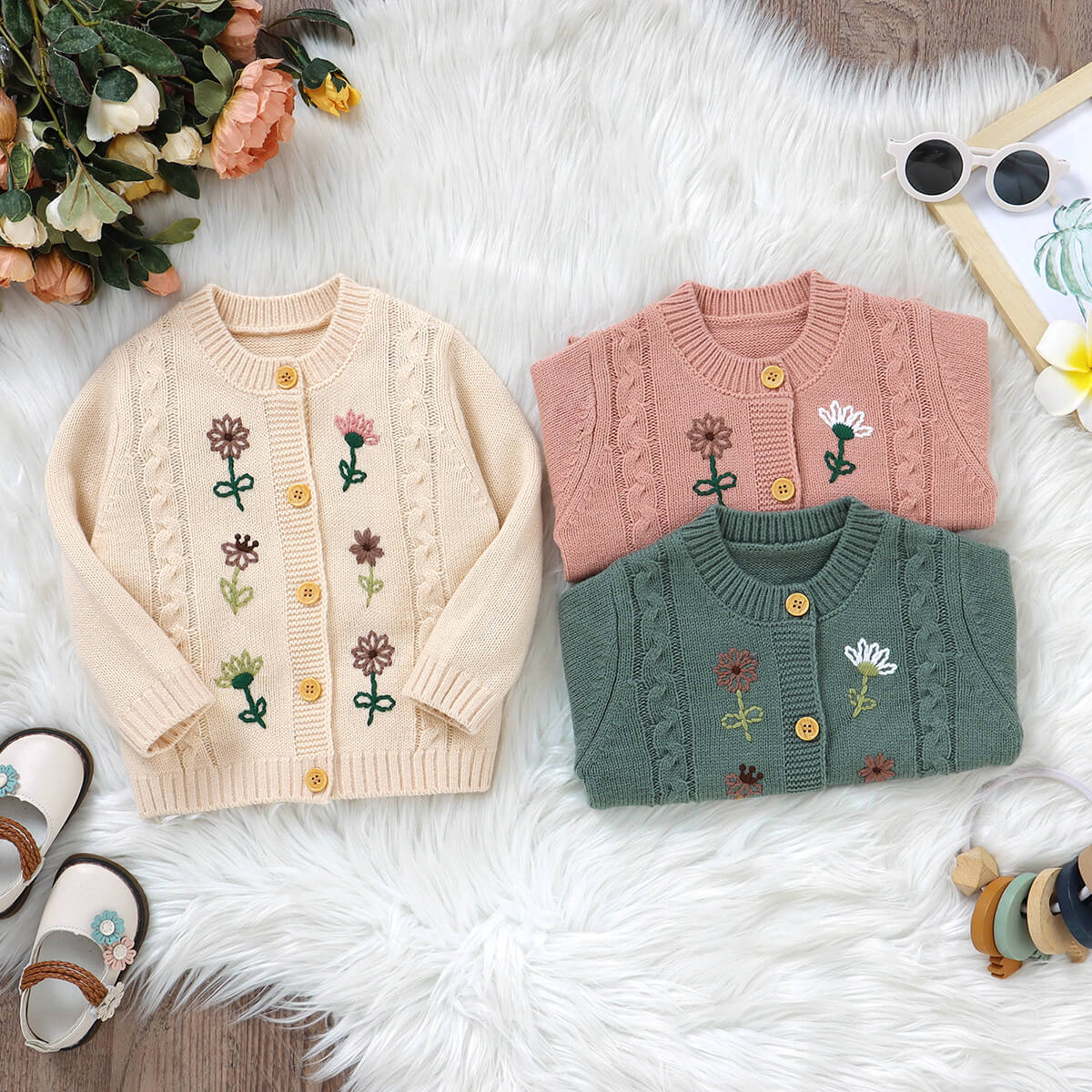 Baby knitted embroidered cardigan