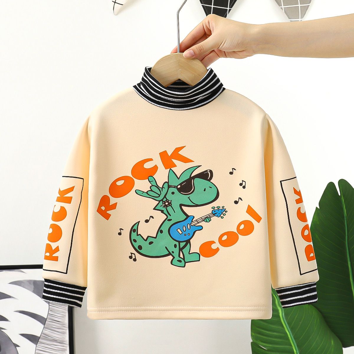 Children's sweatshirt autumn and winter new high collar plus velvet autumn clothes cartoon small and medium boys and girls warm thick single top