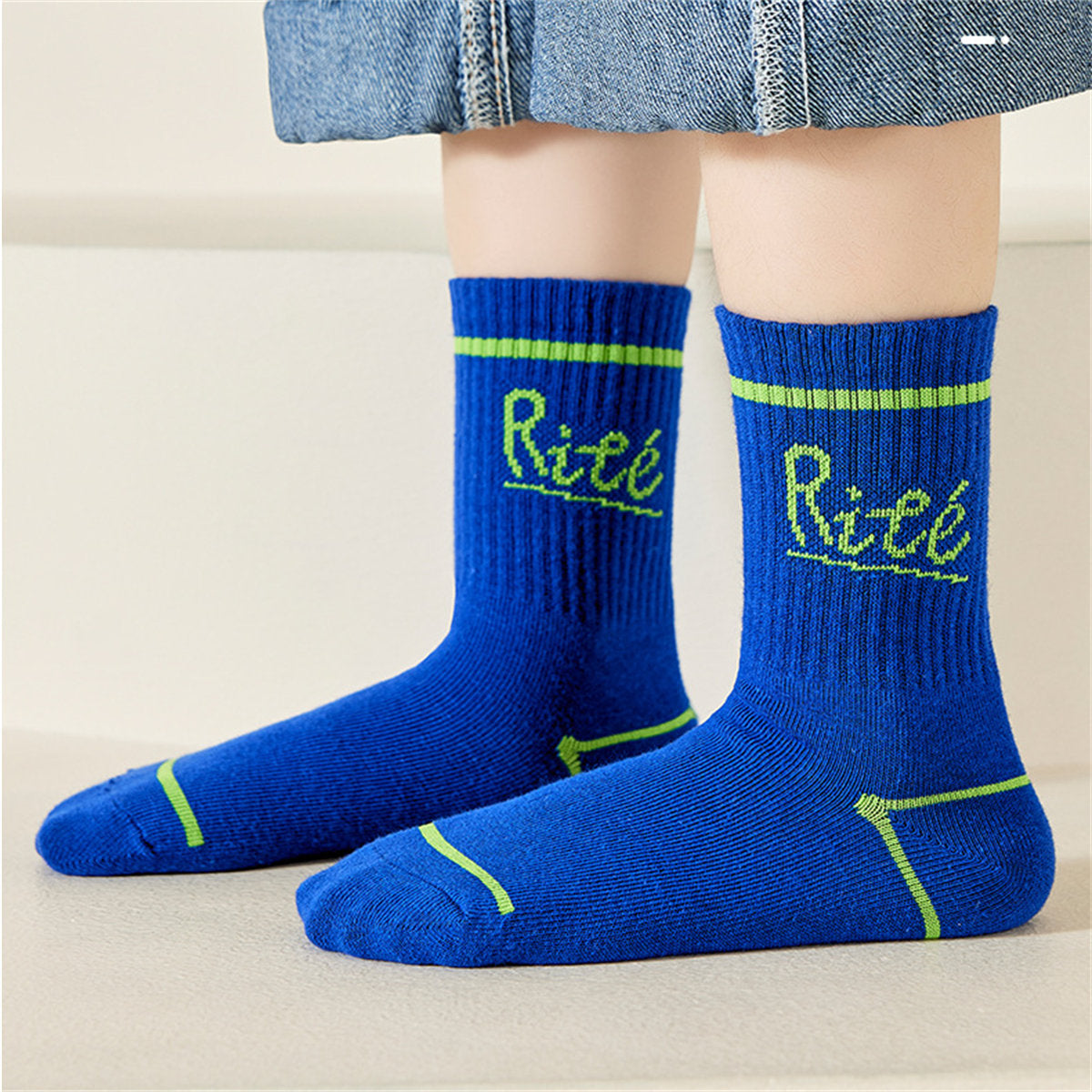 Children's 5-piece set for boys, bright color stitching, sports and leisure, pure cotton mid-tube socks