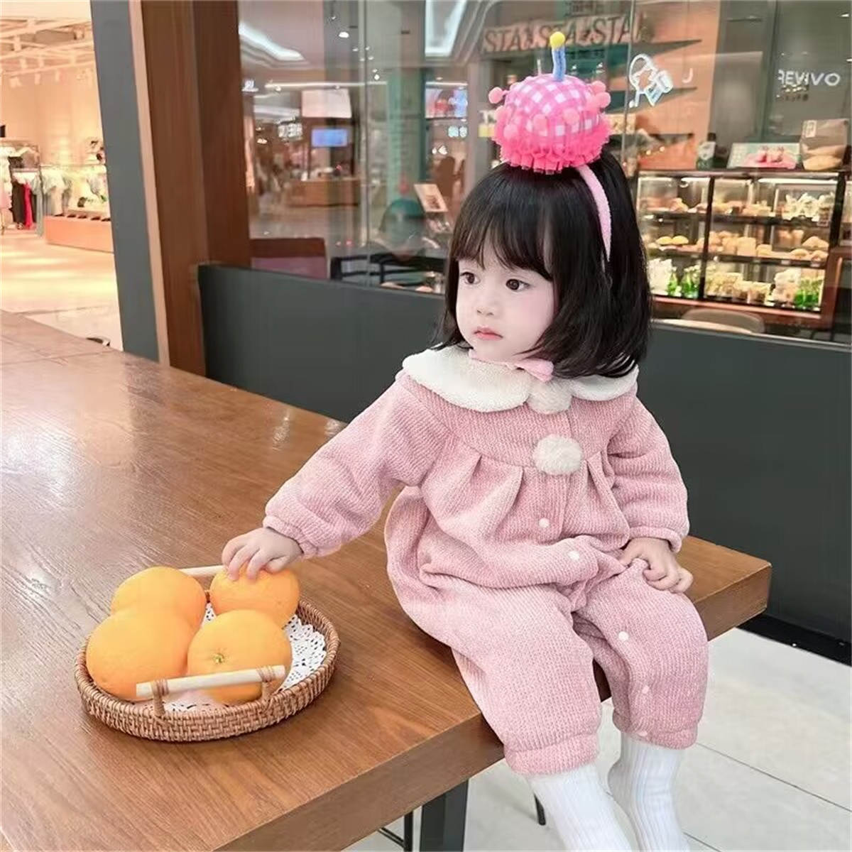 Baby autumn and winter solid color thick cotton crawling clothes