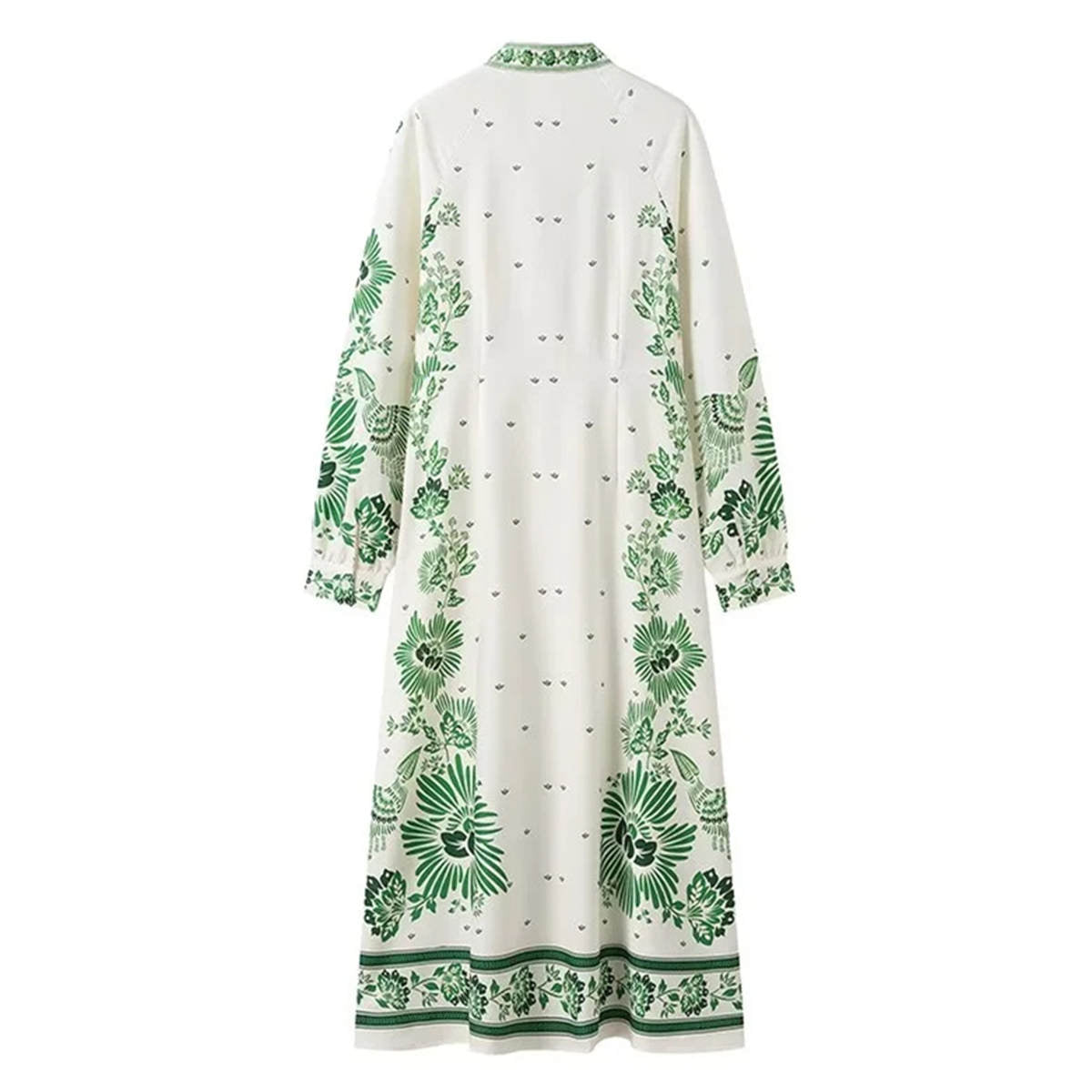 Printed Loose Single Breasted V-Neck Lantern Sleeve Vacation Long Dresses