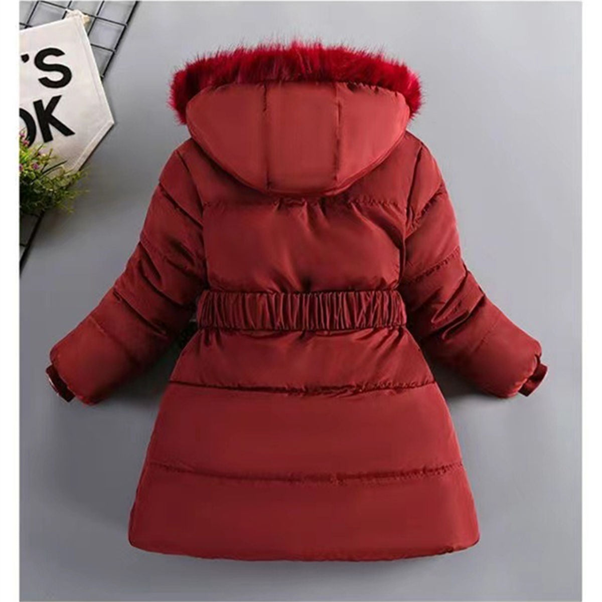 Winter simple temperament style plus velvet and thick short cotton coat for middle and large children and girls